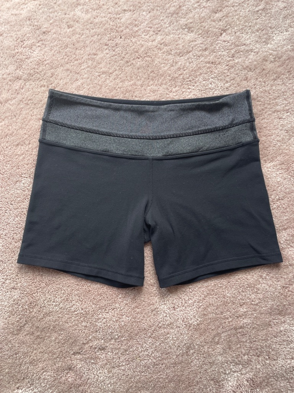Lululemon Mid-Rise Black Athletic Shorts with Dark Gray Waistband - Picture 2 of 5